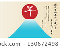 Year of the Horse New Year's card template with Japanese-style illustration of sunrise 130672498