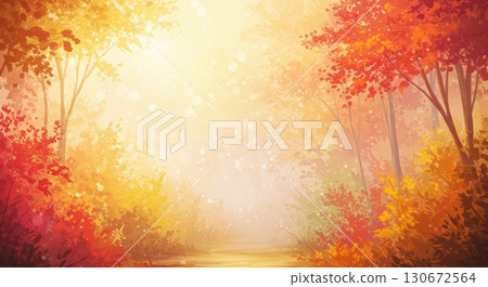 色彩繽紛的秋葉和透過樹梢的陽光 130672564