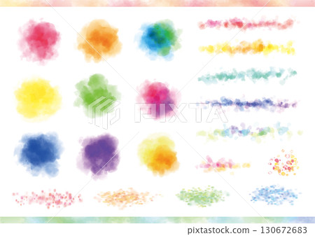 Colorful decorative parts set with a thick, blurred watercolor texture Colorful decorative parts set with a thick, blurred watercolor texture 130672683