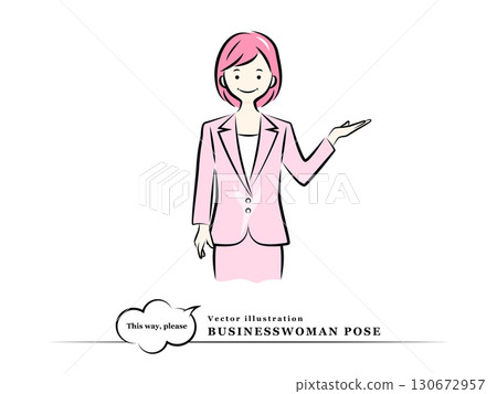 引導女商人(引導,請這邊走)| 商務姿勢 引導女商人(引導,請這邊走)| 商務姿勢 130672957
