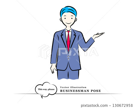 Businessman giving guidance (guidance, please come this way) | Business pose Businessman giving guidance (guidance, please come this way) | Business pose 130672958