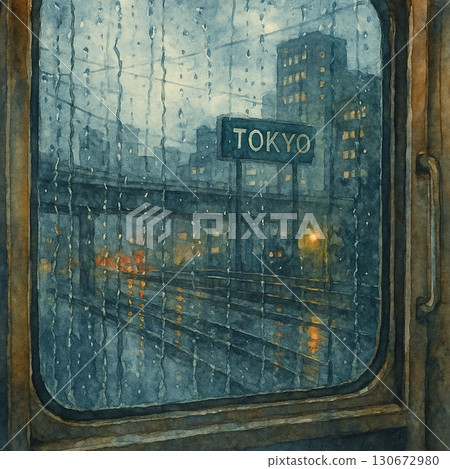 東京雨中車窗 130672980