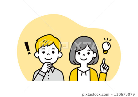 A smiling young couple who came up with a solution, upper body business illustration material_vector 130673079
