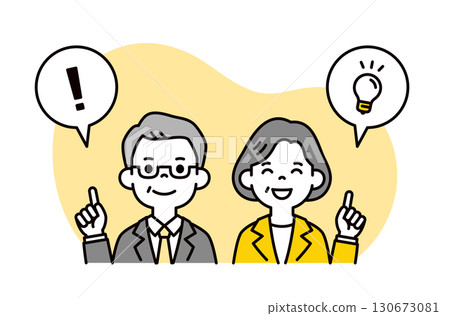 Proposing a solution, upper body business illustration material of elderly men and women in suits_Vector Proposing a solution, upper body business illustration material of elderly men and women in suits_Vector 130673081