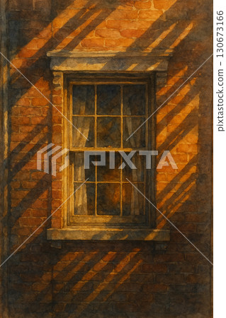 夕陽映照下的紅磚窗影 夕陽映照下的紅磚窗影 130673166