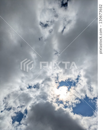 The sun seen through the gaps in the clouds 130673682