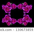 Vivid rose flower pattern on a black background 130673859