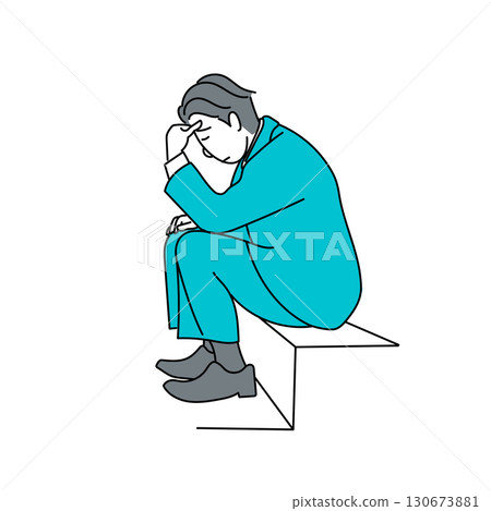 圖庫插圖: 穿西裝的沮喪和擔心的男性商人 130673881