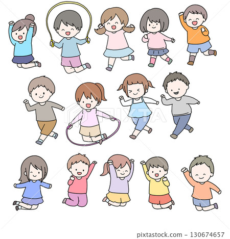 Cheerful children illustration set 130674657