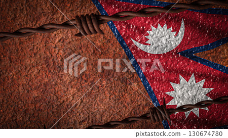 The Nepal flag and barbed wire for Background concept 3d Rendering. 130674780