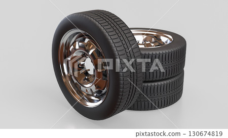 The Tire for Auto mobile or garage concept 3d Rendering. 130674819