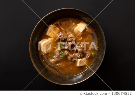 Beef mapo tofu soup with extra thick glass noodles 130674832
