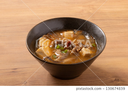 Beef mapo tofu soup with extra thick glass noodles Beef mapo tofu soup with extra thick glass noodles 130674839