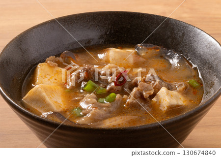 Beef mapo tofu soup with extra thick glass noodles 130674840