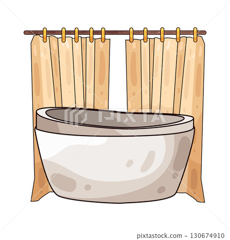 illustration of bathtub with curtain illustration of bathtub with curtain 130674910