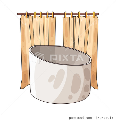illustration of bathtub with curtain illustration of bathtub with curtain 130674913