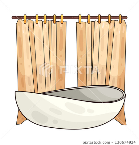 illustration of bathtub with curtain illustration of bathtub with curtain 130674924