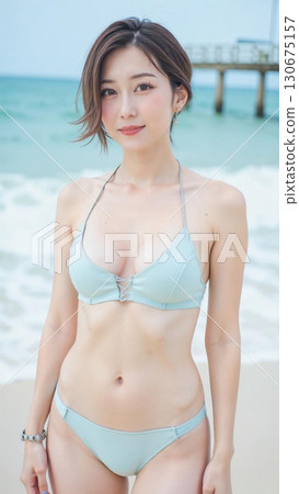 Beautiful Japanese woman in a bikini 130675157