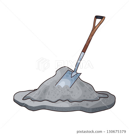 illustration of shovel and sand construction 130675379