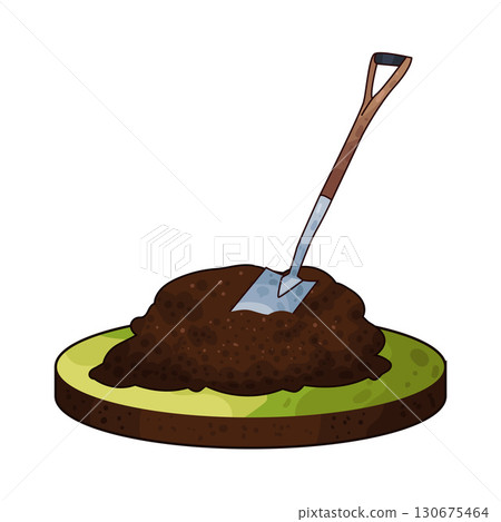 illustration of shovel in dirt 130675464