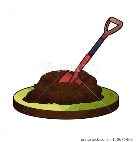illustration of shovel in dirt 130675466
