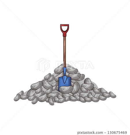 illustration of shovel and gravel stone 130675469