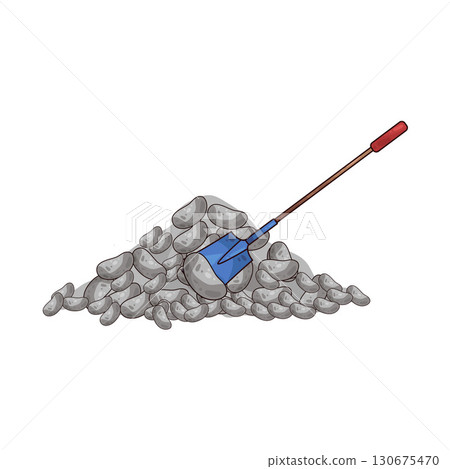illustration of shovel and gravel stone 130675470
