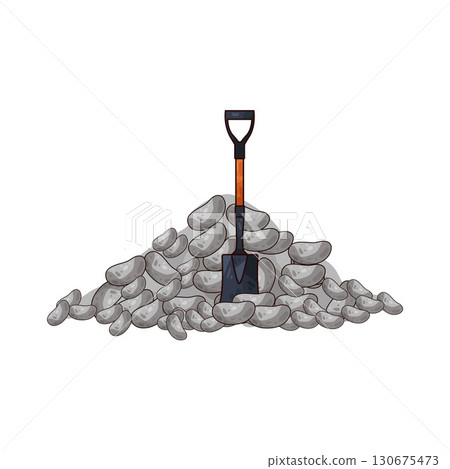 illustration of shovel and gravel stone 130675473