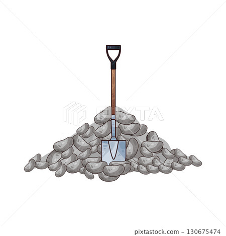 illustration of shovel and gravel stone 130675474