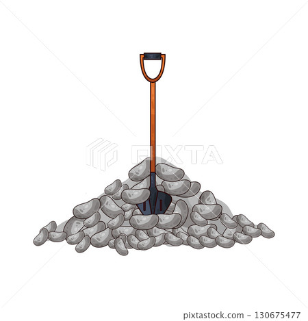 illustration of shovel and gravel stone 130675477
