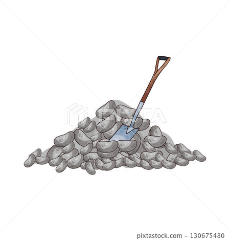 illustration of shovel and gravel stone illustration of shovel and gravel stone 130675480