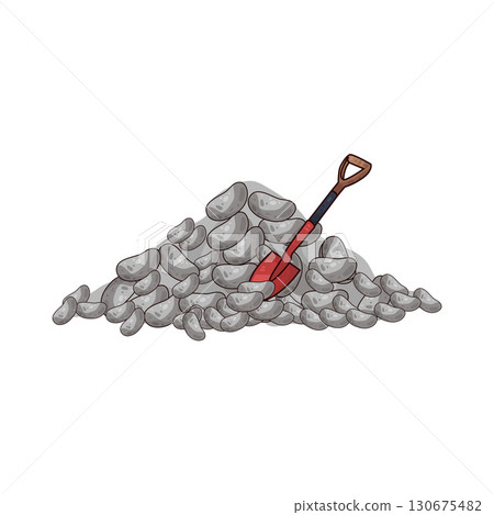 illustration of shovel and gravel stone 130675482