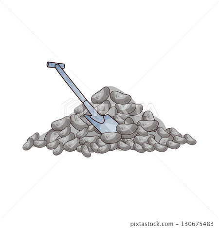illustration of shovel and gravel stone 130675483