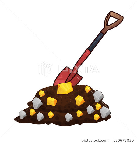 illustration of shovel digging gold 130675839