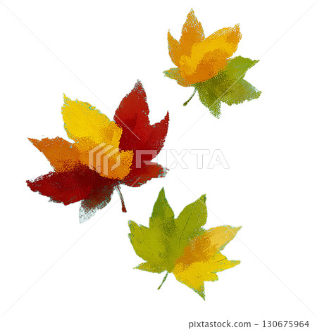 Watercolor style colorful maple leaf illustration, autumn leaves set, PNG cutout material 130675964