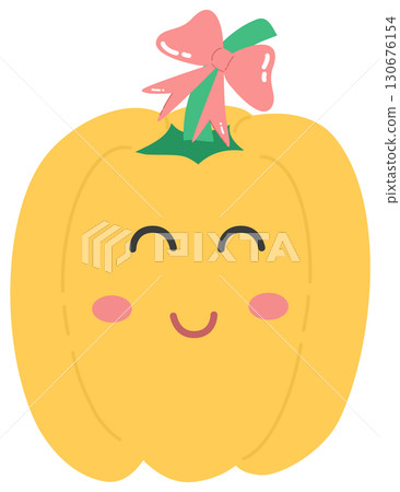 cute and minimal Bell pepper with ribbon bow 130676154