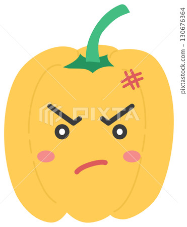 cute and minimal Bell pepper with angry face cute and minimal Bell pepper with angry face 130676364