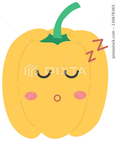 cute and minimal Bell pepper with sleepy face cute and minimal Bell pepper with sleepy face 130676365