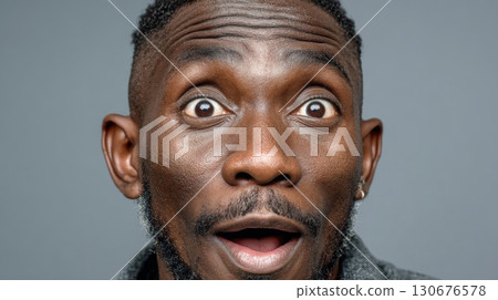 Shocked young man showing surprise expression on face 130676578