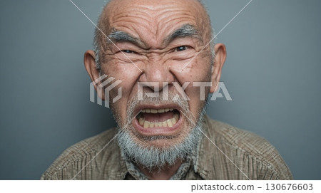 Angry senior man shouting and showing his teeth Angry senior man shouting and showing his teeth 130676603