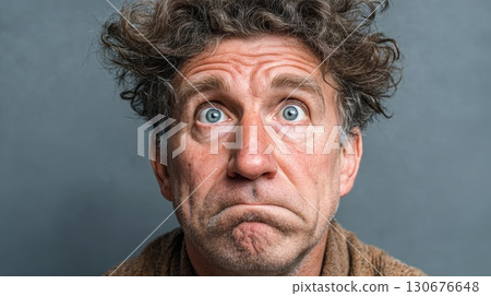 Portrait of middle-aged man showing worried and confused facial expression 130676648