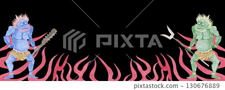Hellfire flame demon background frame horizontal watercolor illustration 130676889