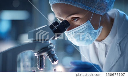 Scientist working with microscope in laboratory researching new medicine or vaccine Scientist working with microscope in laboratory researching new medicine or vaccine 130677107
