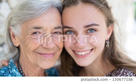 Happy Family Embracing Across Generations with Warm Smile and Love 130677186