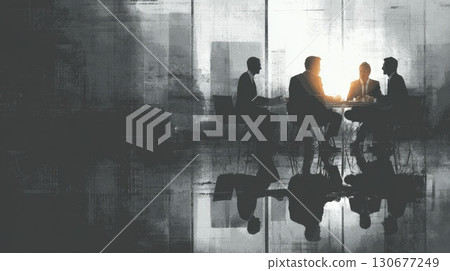 Businessmen discussing during a meeting in office with reflections 130677249