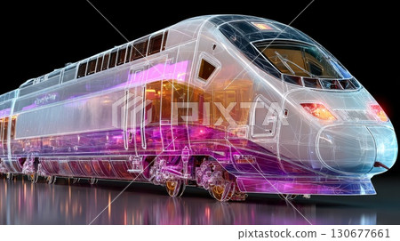 Futuristic wireframe high-speed train embracing... - Stock Illustration ...