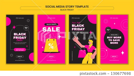 Black Friday Sale Event Social Media Stories Illustration in Flat Cartoon Templates Background 130677698