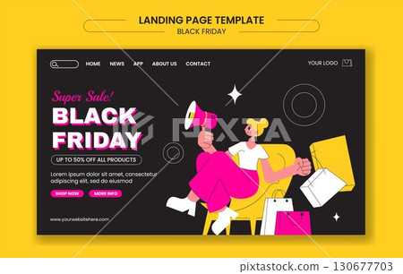 Social Media Landing Page for Black Friday Sale Event Flat Cartoon Hand Drawn Illustration Social Media Landing Page for Black Friday Sale Event Flat Cartoon Hand Drawn Illustration 130677703