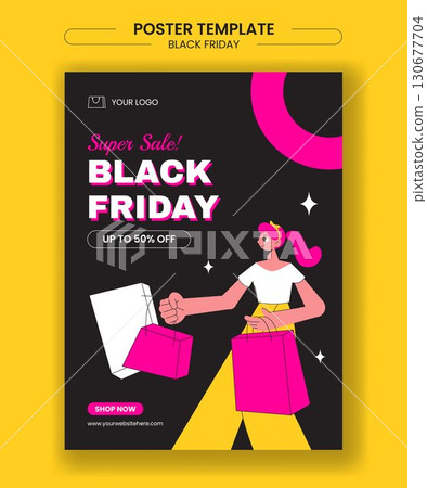 Black Friday Sale Event Vertical Poster Cartoon Hand Drawn Templates Background Illustration 130677704