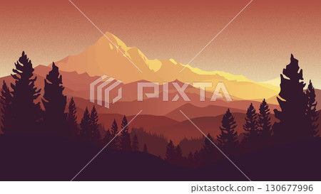 Golden Hour Sunrise Over Mountain Peaks Golden Hour Sunrise Over Mountain Peaks 130677996